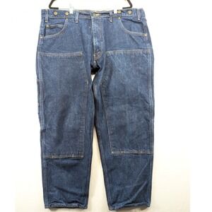 Prison Blues Double Knee Work Jeans Mens 44x32 Dark Wash Logger Suspender Button